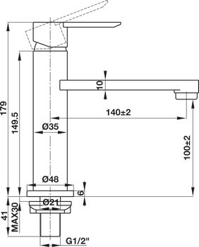 Bản vẽ vòi chậu lạnh Hafele 495.61.140