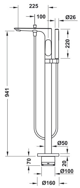 Bản vẽ vòi xả bồn tắm Hafele 589.15.120 đặt sàn