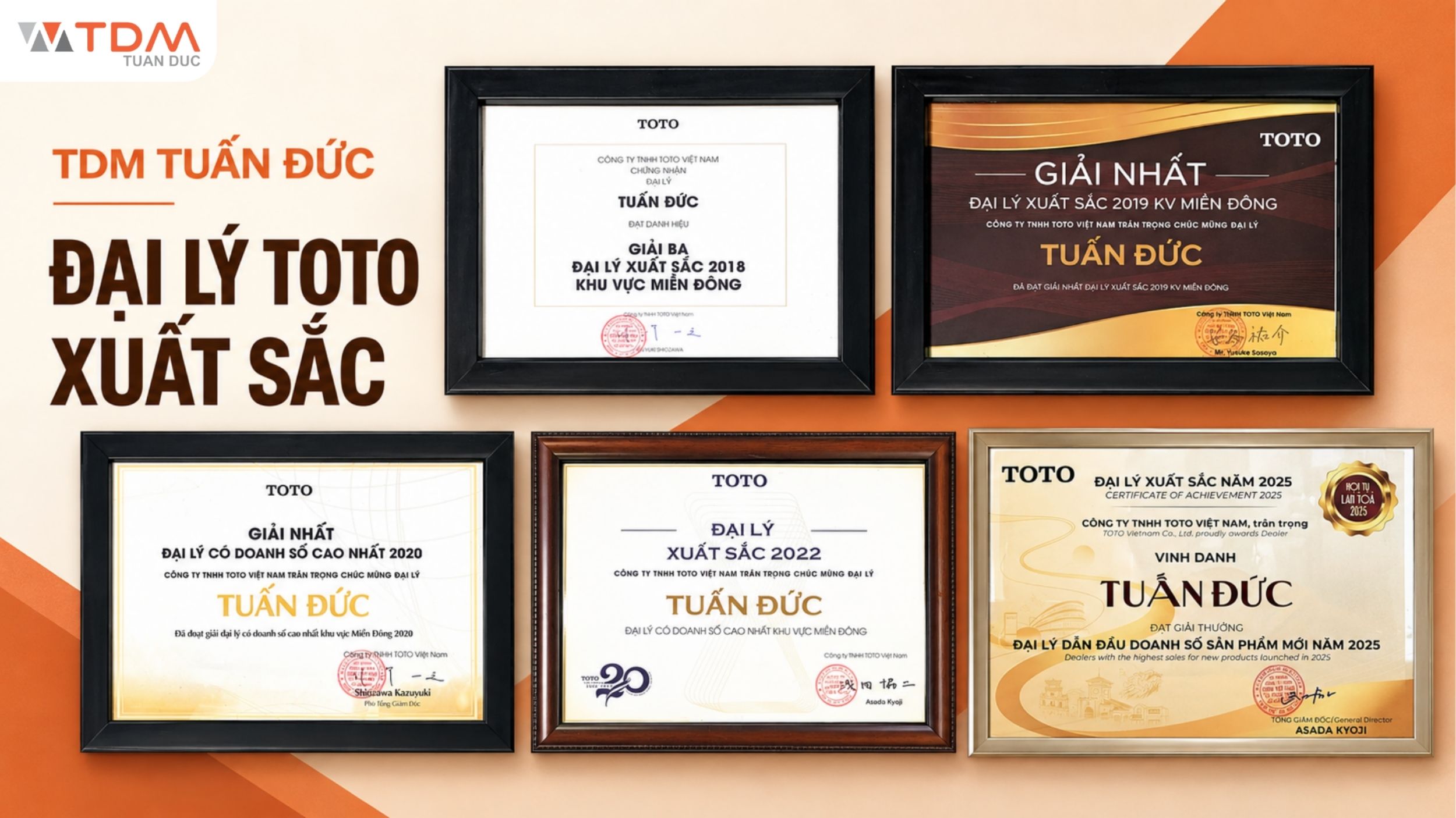 TDM Tuấn Đức được TOTO ghi nhận thành tích đại lý xuất sắc có doanh số cao nhất khu vực