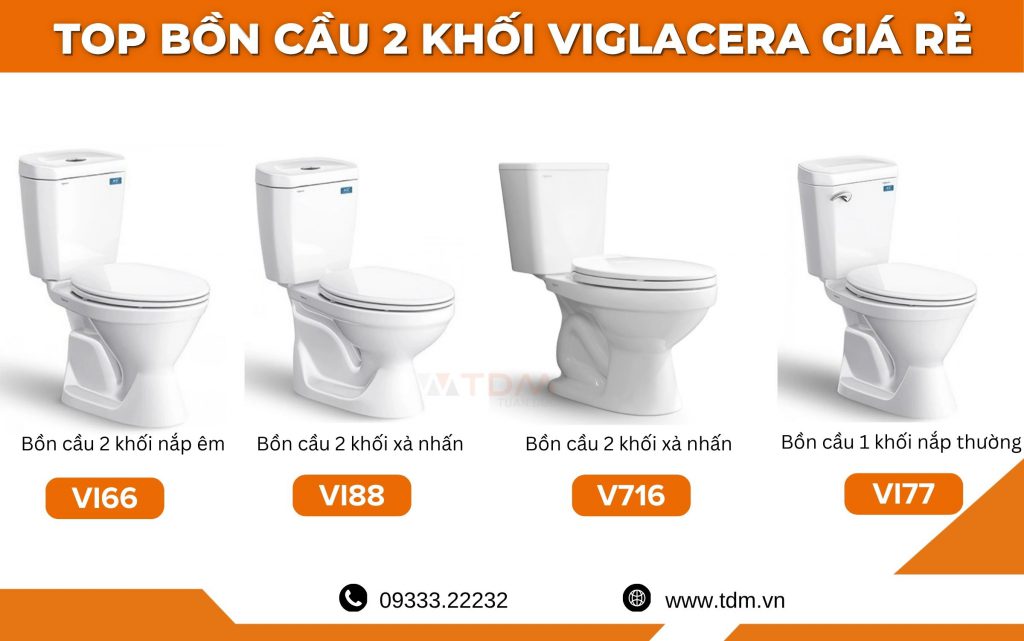 Top bồn cầu bệt 2 khối Viglacera giá rẻ tại TP.HCM và Hà Nội