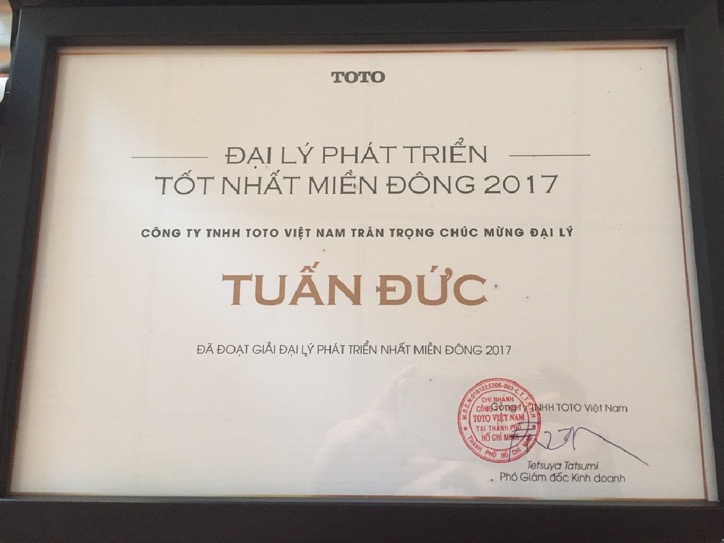 Đại lý TOTO Tuấn Đức đạt giải bán tốc độ tăng trưởng tốt nhất 2017