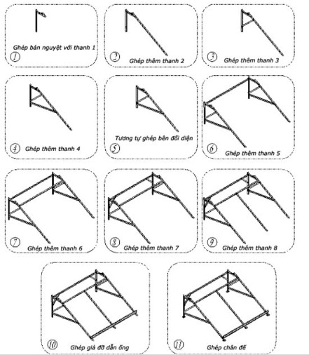 Lắp đặt các bộ phận chân máy nước nóng năng lượng mặt trời