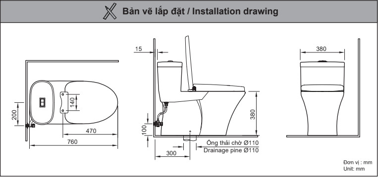 Bản vẽ cách lắp bồn cầu Inax AC-959VAN