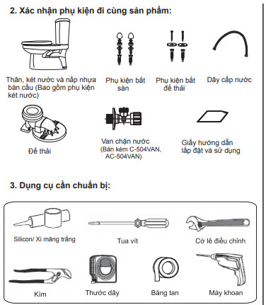  Chuẩn bị dụng cụ cần thiết lắp bồn cầu Inax