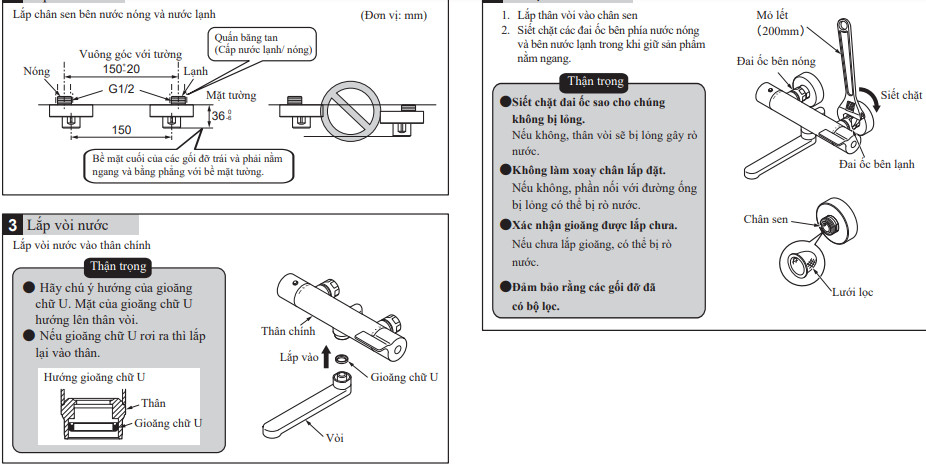 Các bước lắp sen tắm nhiệt độ TOTO