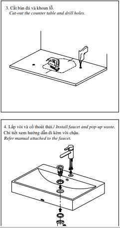 cách lắp đặt chậu rửa mặt bàn đá
