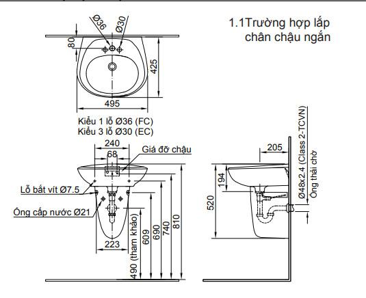 cách lắp lavabo chân ngắn Inax