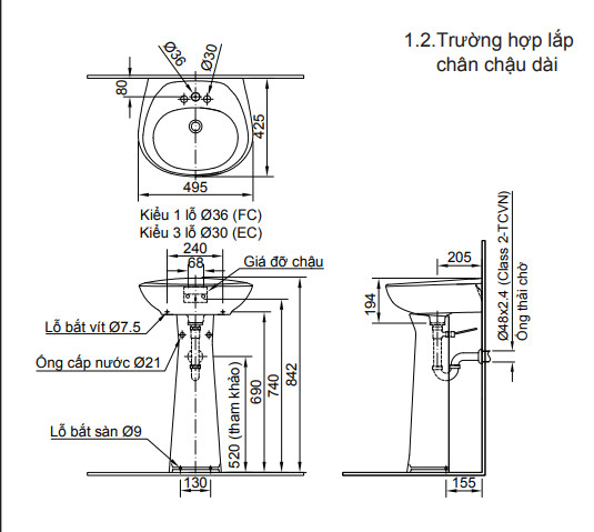 cách lắp lavabo chân dài Inax