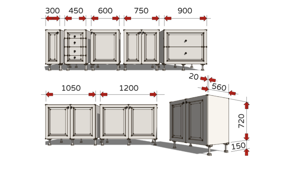 Kích thước các ngăn tủ bếp chuẩn 