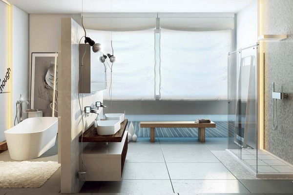 Thiết kế nhà tắm hiện đại với phòng tắm đứng và bồn tắm nằm