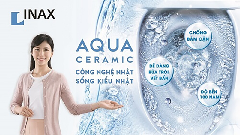 Công nghệ AQUA CERAMIC ở bồn cầu Inax cuốn trôi mọi vết bẩn