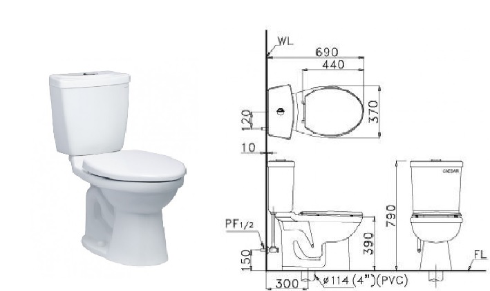 Bồn cầu Caesar loại nhỏ 2 khối