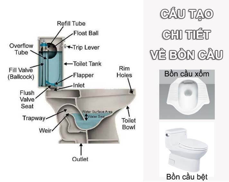 Cấu tạo chi tiết bồn cầu