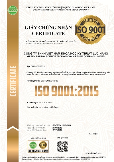 Chứng nhận ISO 9001 đượccông nhận bởi tổ chức quốc tế