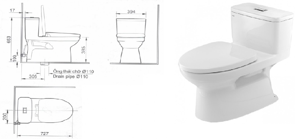 kích thước bồn cầu 1 khối Inax