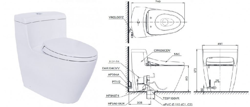 Bồn cầu liền khối Toto kích thước lớn