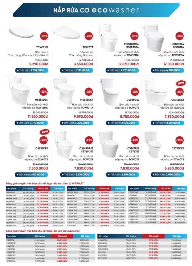 Bồn cầu nắp rửa cơ TOTO chiết khấu cao 25%