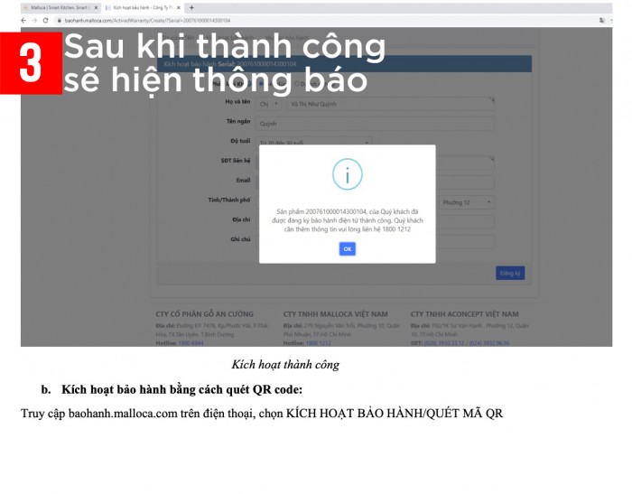 Sau khi thành công sẽ hiện thông báo