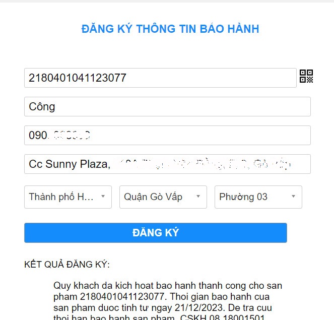 Hướng dẫn đăng ký bảo hành online