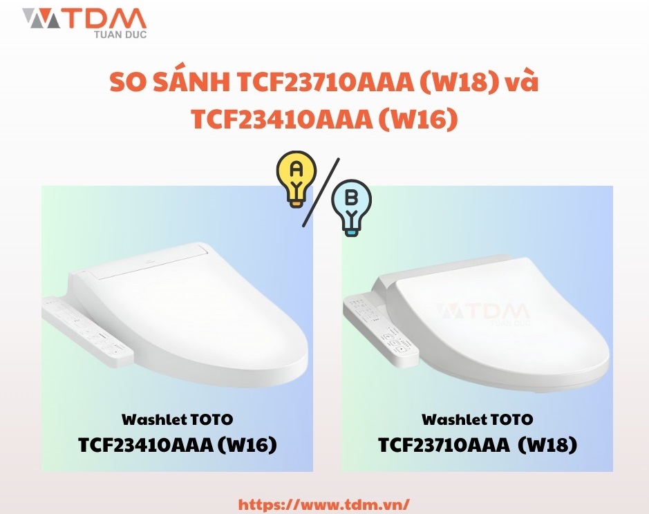 So sánh nắp bồn cầu điện tử Washlet Toto TCF23710AAA (W18) và TCF23410AAA (W16)