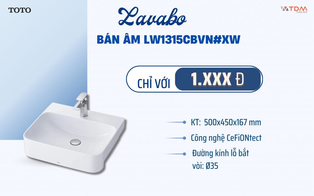 Chậu rửa mặt lavabo TOTO bán âm LW1315CBVN#XW
