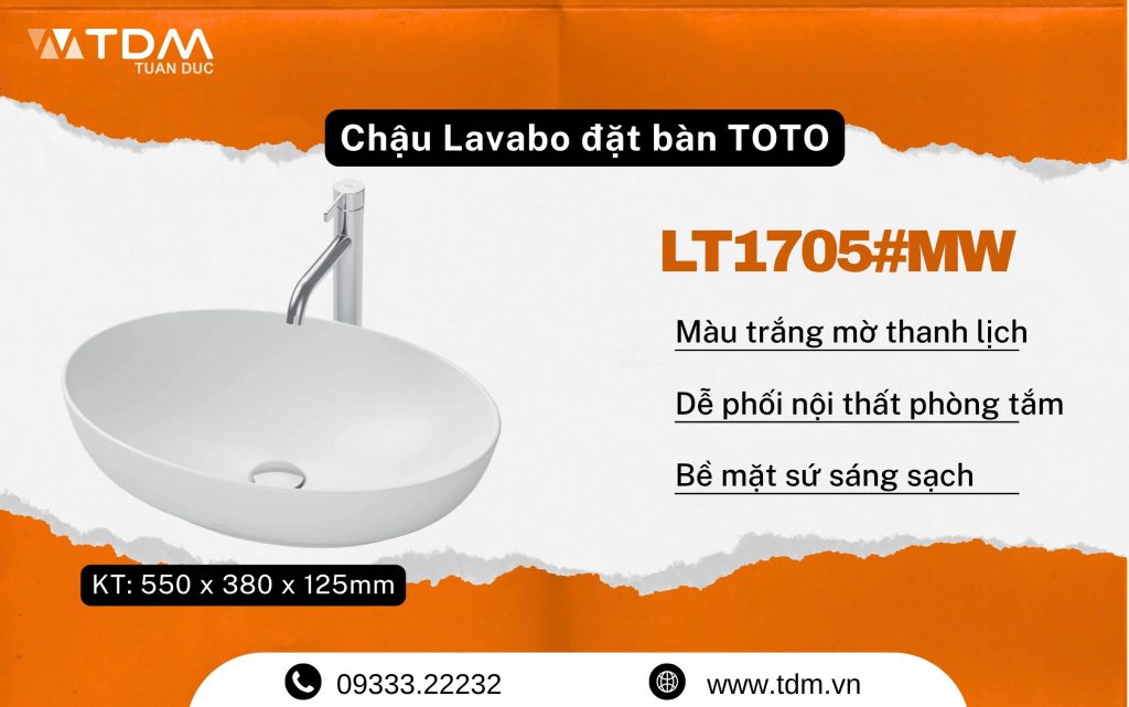 Chậu Lavabo đặt bàn TOTO LT1705#MW mới nhất 2026