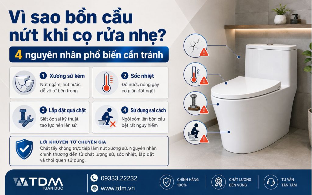 Vì sao bồn cầu nứt khi cọ rửa nhẹ?