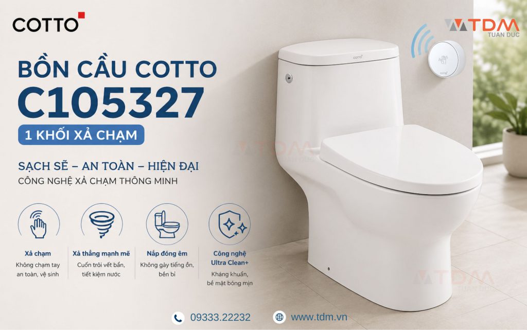 Bồn cầu 1 khối xả chạm MICC COTTO C105327 phù hợp với người khó khăn trong vận động di chuyển