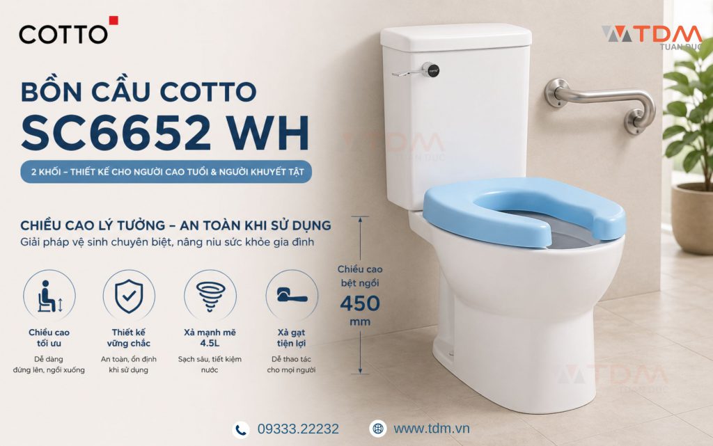 Bồn cầu 2 khối COTTO SC6652 WH phù hợp với người già và người khuyết tật