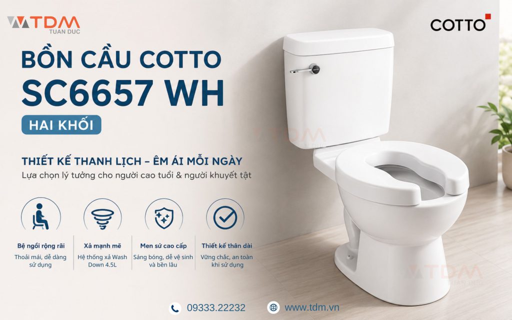 Bồn cầu 2 khối COTTO SC6657 WH phù hợp với người già và người khuyết tật
