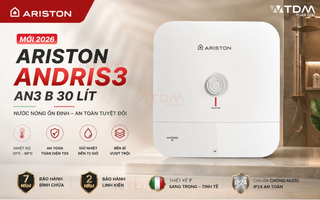 Máy nước nóng gián tiếp mới nhất 2026 Ariston Andris3 An3 B 30L tại TDM