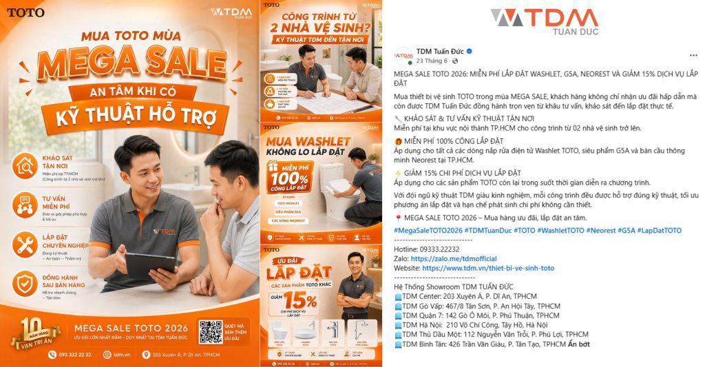 Dịch vụ kỹ thuật hỗ trợ trong suốt thời gian diễn ra sự kiện Mega Sale TOTO 2026 tại TOTO Tuấn Đức