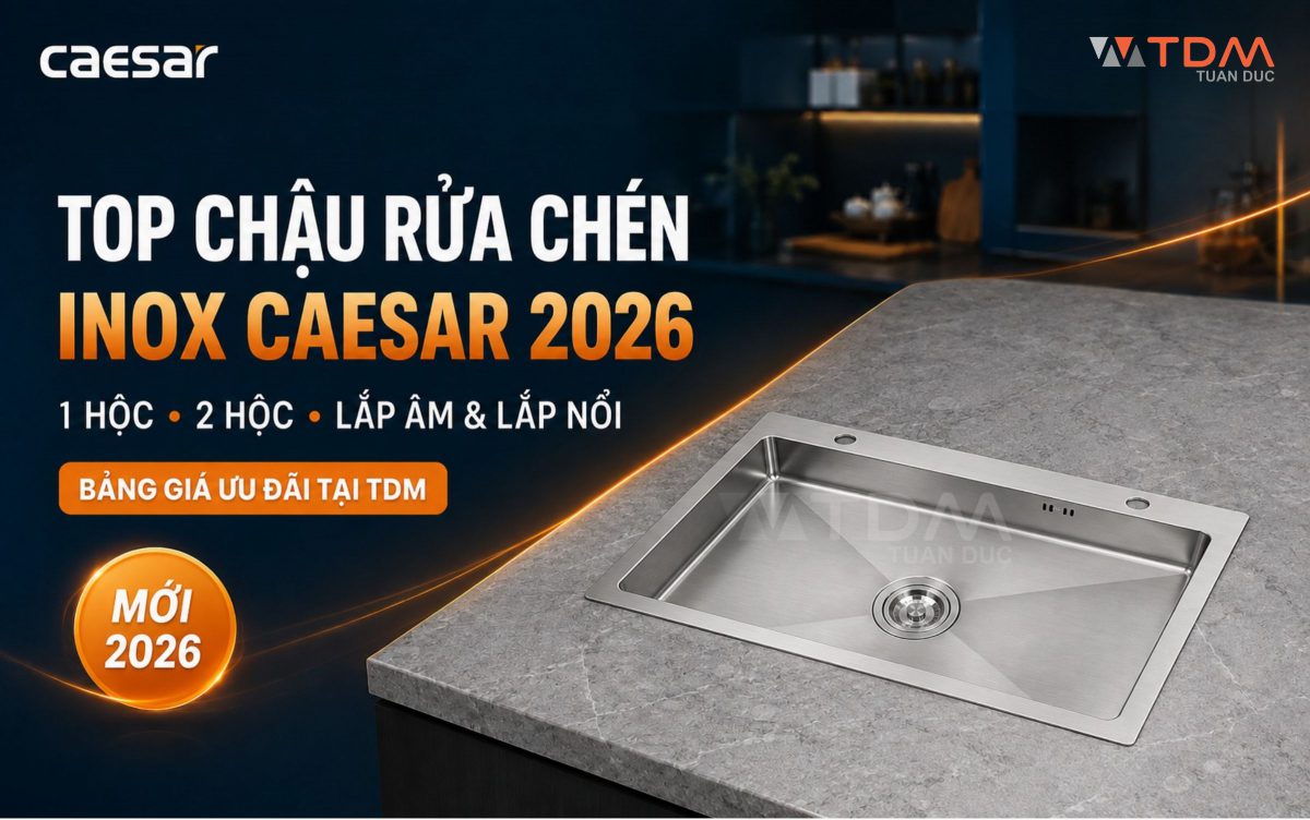 Top Mẫu Chậu Rửa Chén Inox Caesar 2026 Mới Nhất & Bảng Giá Ưu Đãi Tại TDM