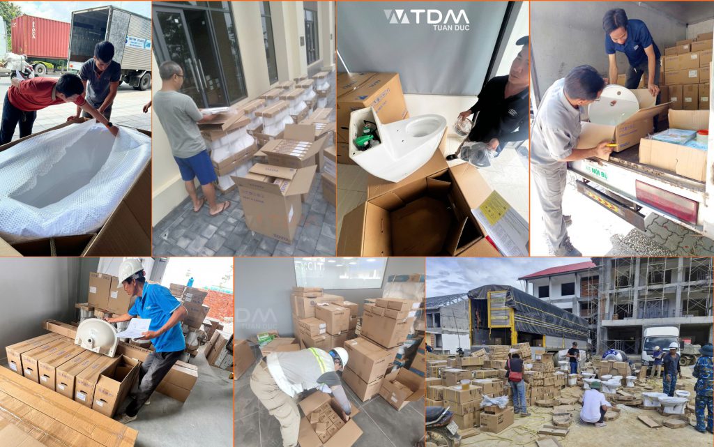 Khách hàng công trình dự án đồng kiểm tra thiết bị vệ sinh đạt chuẩn trước khi thanh toán