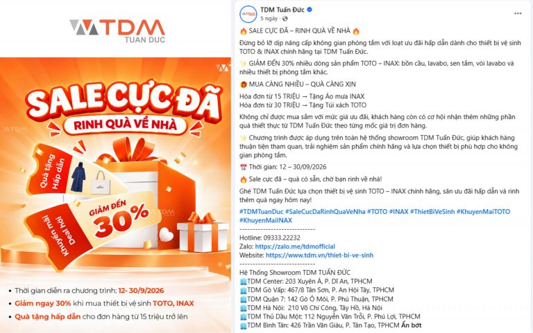 Khuyến mãi thiết bị vệ sinh TOTO - INAX cực sốc lên đến 30% kèm quà tặng áo mưa túi xách