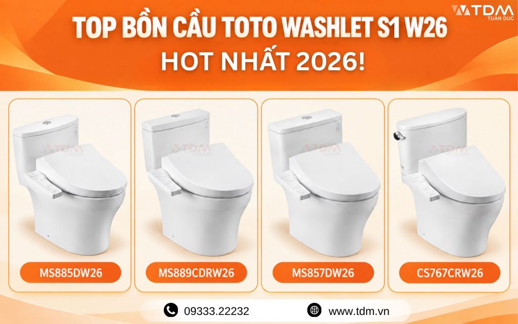 Top bồn cầu TOTO nắp rửa Washlet S1 W26 mới nhất 2026