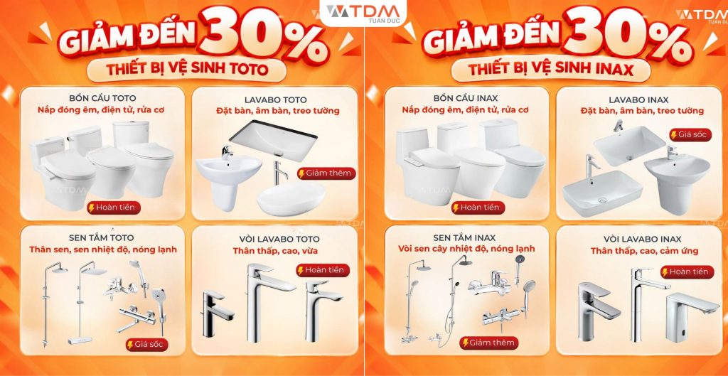 Top mãu thiết bị vệ sinh TOTO - INAX đang được săn đón cực sốc lên đến 30% tại TDM Tuấn Đức