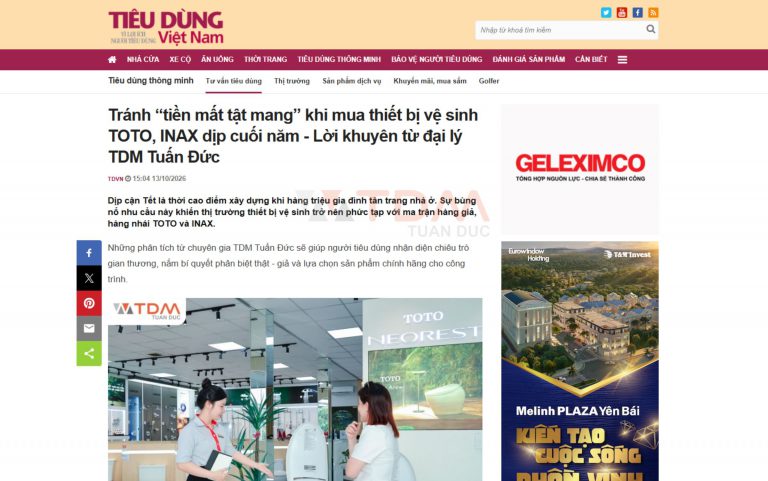 Báo tiêu dùng Việt Nam đưa tin cảnh báo mua thiết bị vệ sinh TOTO INAX giá rẻ dịp cuối năm