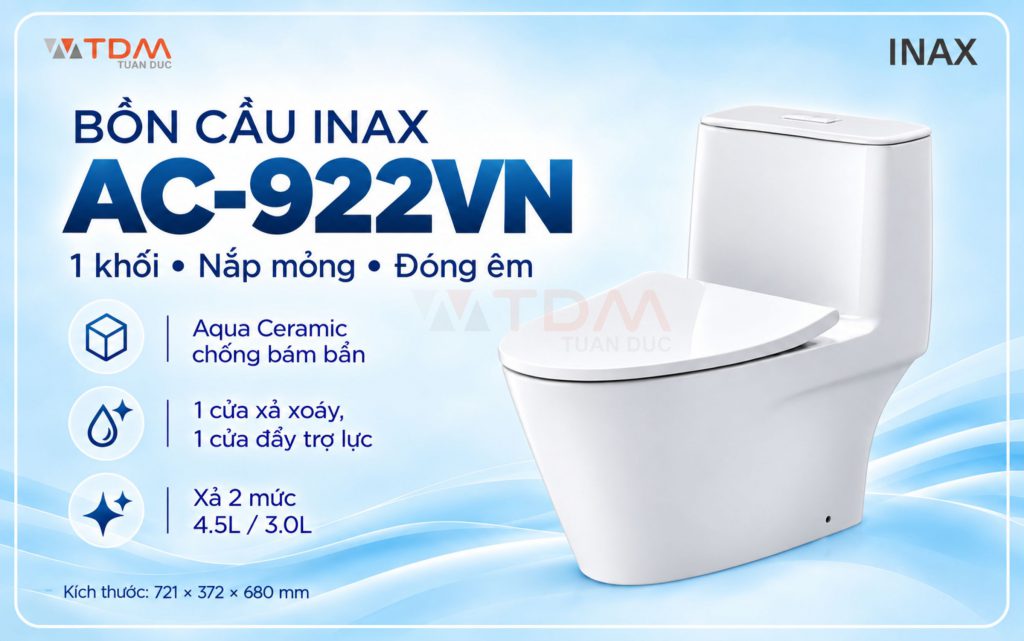 Bàn cầu 1 khối INAX AC-922VN xả xoáy mạnh giá tốt chính hãng 2026
