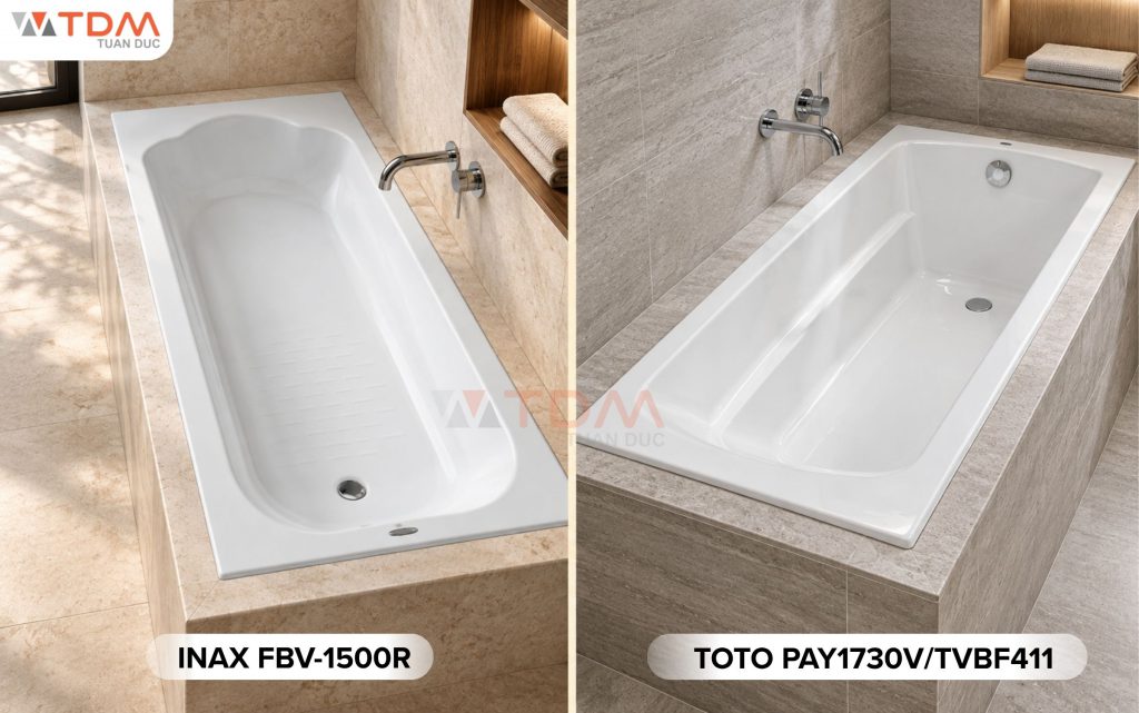 Bồn tắm xây âm sàn INAX & TOTO giá tốt dưới 15 triệu đồng tại TDM