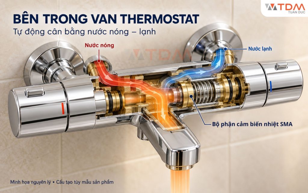 Van van trộn nhiệt Thermostat sen tắm INAX tự động giữ nhiệt ổn định và có chốt khóa an toàn 38°C