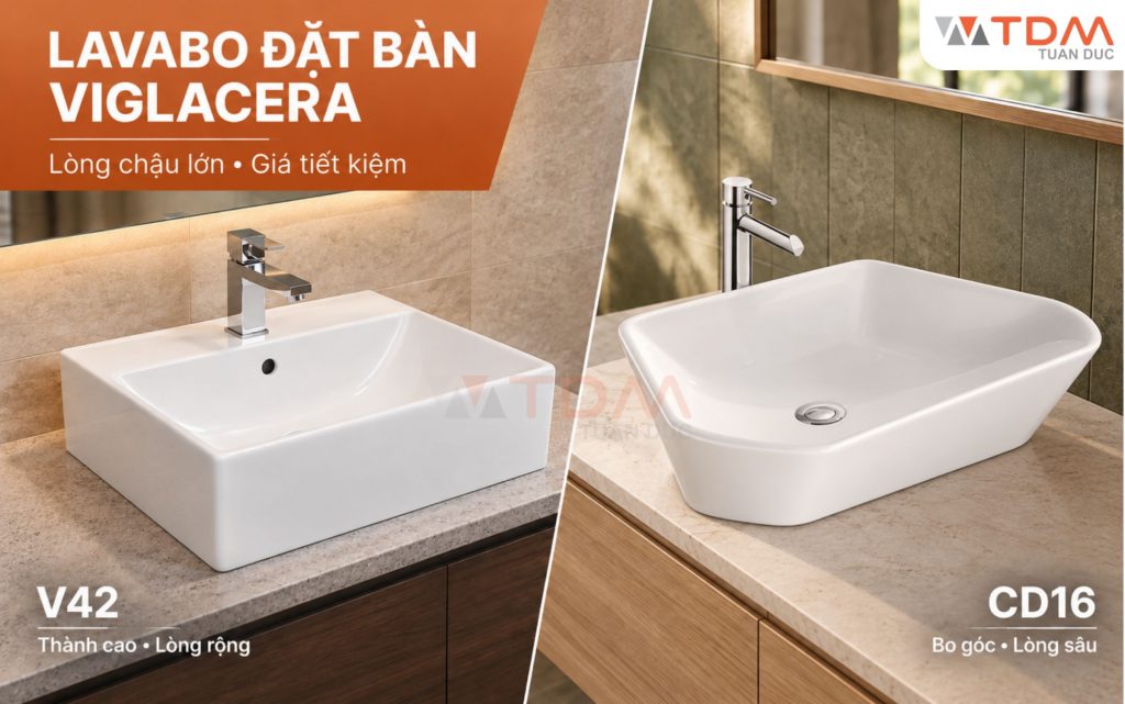 Chậu rửa mặt Lavabo đặt bàn Viglacera V42 và CD16 giá rẻ dưới 2 triệu