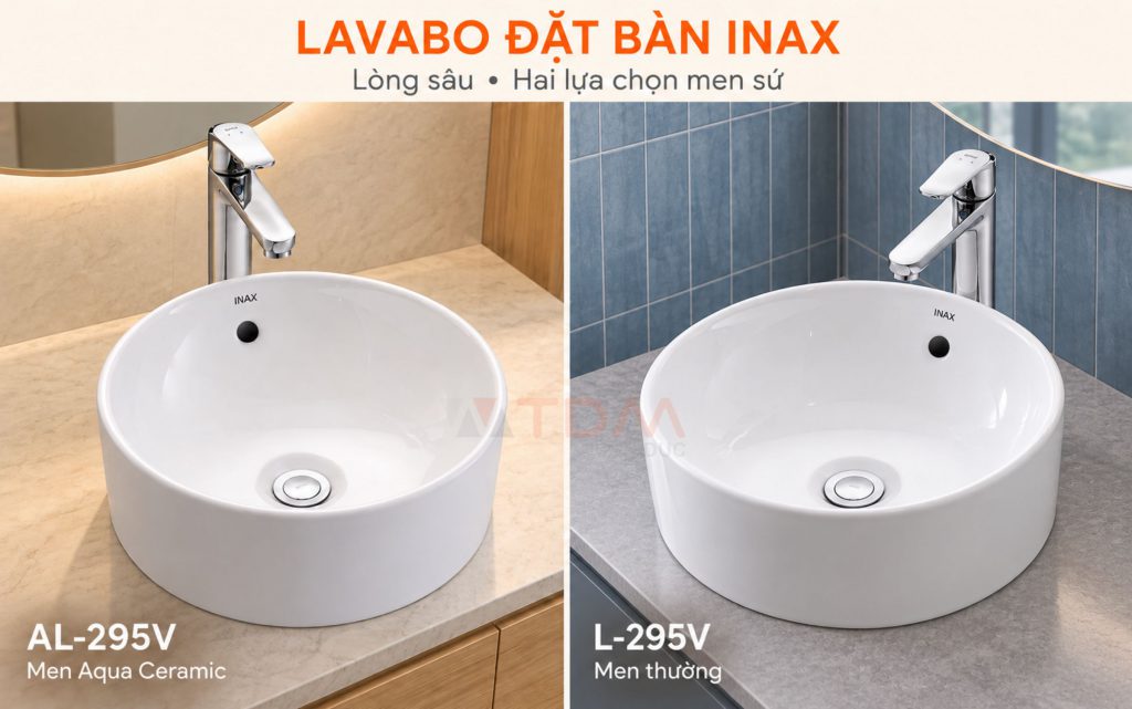 Chậu rửa mặt đặt bàn INAX lòng chậu sâu phủ men Aqua Ceramic và Men thường tại TDM