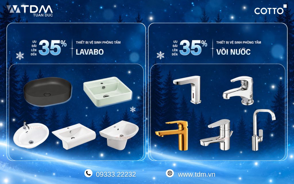 Chậu rửa mặt và Vòi lavabo Cotto Thái Lan chính hãng ưu đãi lên đến 35% tại cửa hàng COTTO Tuấn Đức