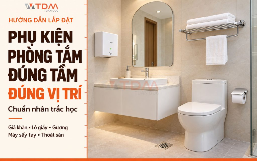 Chiều cao vị trí lắp đặt phụ kiện phòng tắm chuẩn nhân trắc học