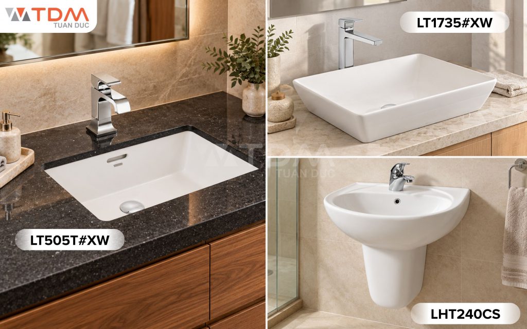 Chậu Lavabo TOTO âm bàn - đặt bàn - treo tường men CeFiONtect chống bám bẩn vượt trội.