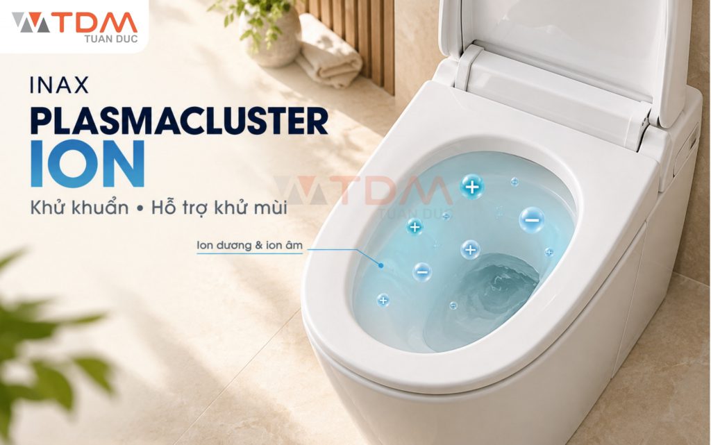 Công nghệ Plasmacluster Ion giải phóng ion diệt khuẩn trong không khí lòng bồn cầu INAX