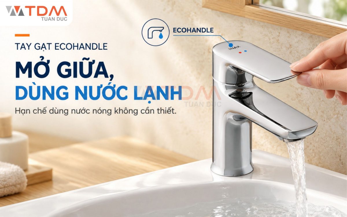 Khám phá công nghệ tay gạt Ecohandle trên vòi Lavabo INAX giúp tiết kiệm nước tối ưu