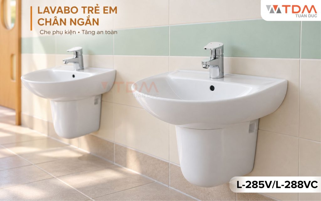 Dòng chậu rửa mặt trẻ em treo tường chân ngắn che phụ kiện an toàn