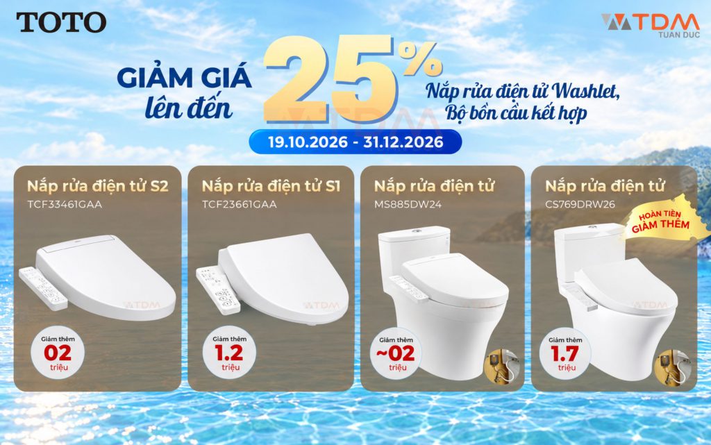 Nắp rửa điện tử WASHLET TOTO chính hãng Tuấn Đức giảm giá đến 25%